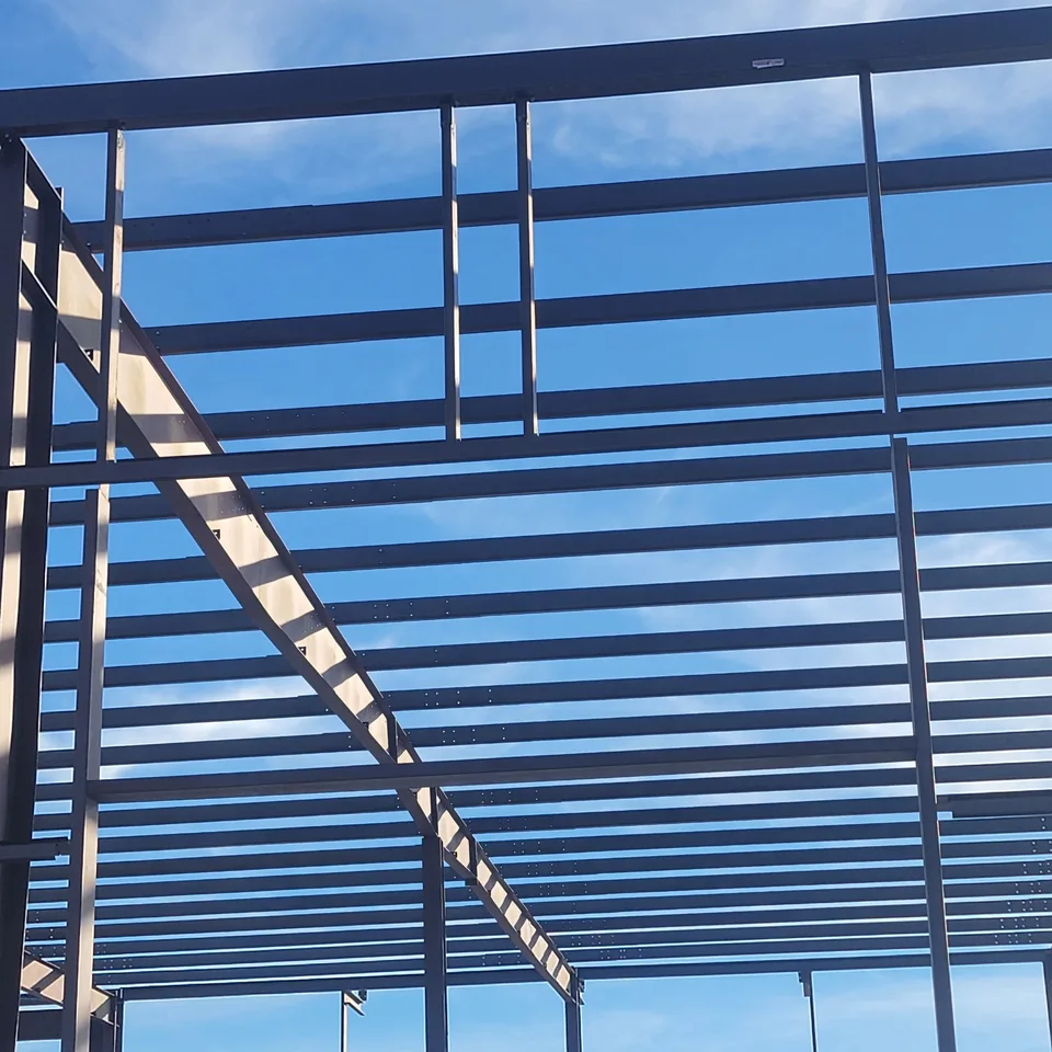 Commercial red-iron steel structure during erection